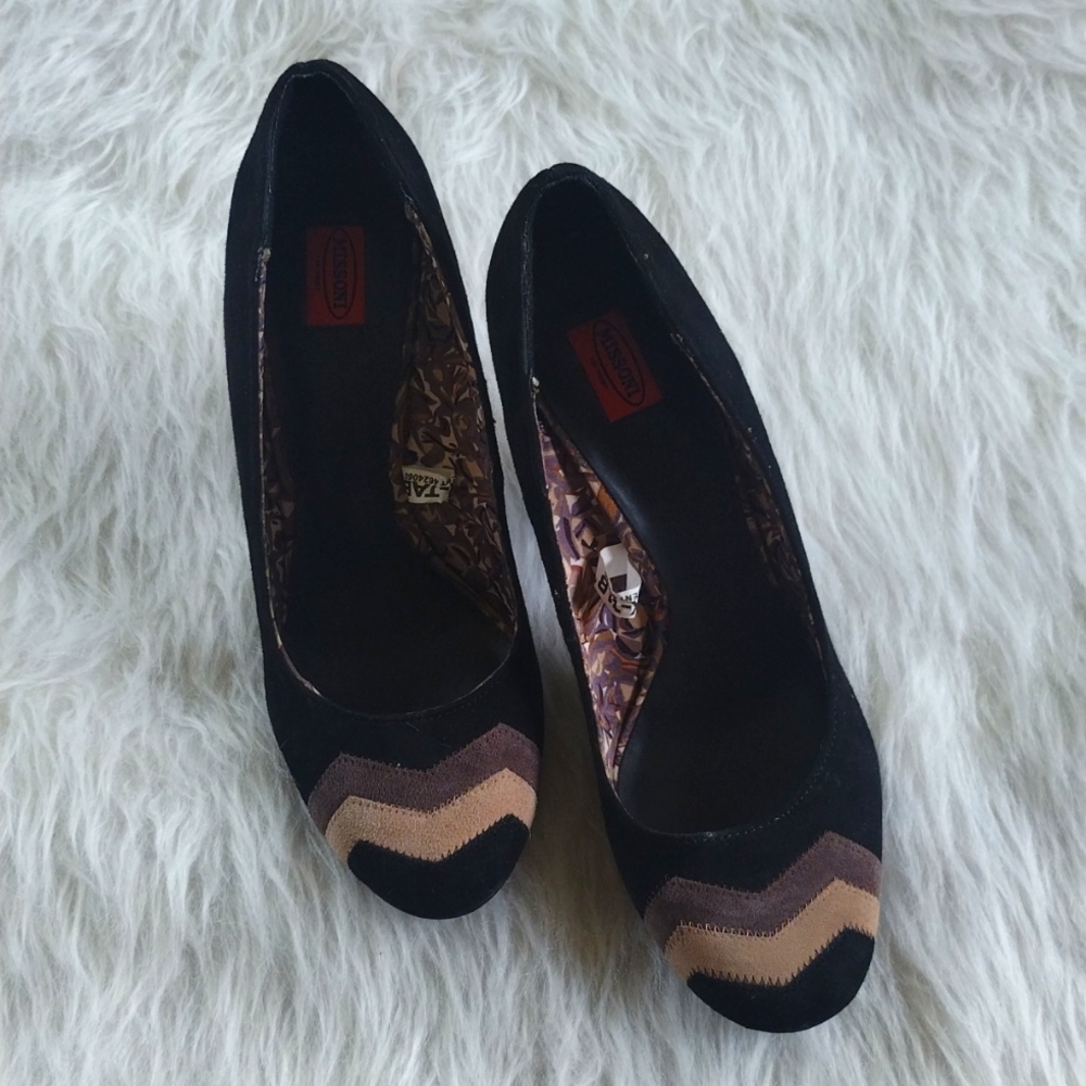 Missoni black leather argyle block heels 9